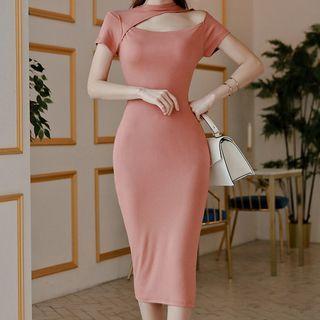 Short-sleeve Cutout Midi Sheath Dress