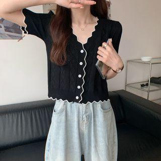 Short-sleeve Scalloped Edge Cropped Cardigan