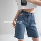 Irregular-waistline Straight-cut Denim Shorts