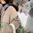 Mock Two-piece Fleece Plaid Loose-fit Jacket