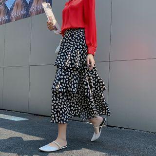 Flora Print Layered Midi A-line Skirt