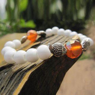 Ceramic Faux Crystal & Fish Bracelet White & Yellow - One Size