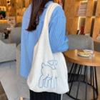 Sheep Embroidered Fleece Shopper Bag White - One Size