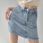 Asymmetrical High-waist Denim A-line Skirt