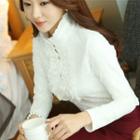 Stand Collar Frill Trim Lace Shirt