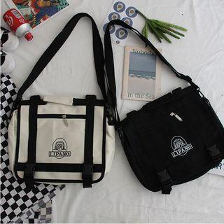 Two-way Owl Embroidered Buckled Canvas Crossbody Bag