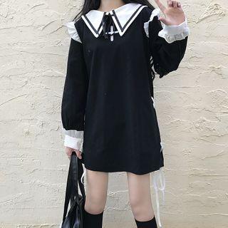 Balloon-sleeve Ruffled Collared A-line Dress