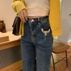 Stitch High-waist Distressed Jeans