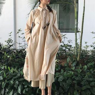 Long-sleeve Midi Shirt Dress Beige Almond - One Size