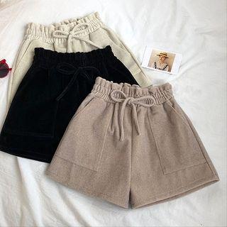 Plain High-waist Faux Suede Shorts