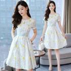 Flower Print Short-sleeve A-line Dress