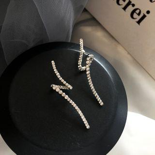 Rhinestone Curve Dangle Earring 1 Pair - S925 Silver - As Shown In Figure - One Size