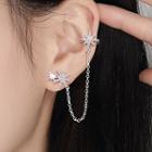 Chained Star Cuff Earring With Ear Plug - 1 Pc - Clip On Earring - Silver - One Size