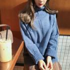 Raglan-shoulder Turtle-neck Knit Top