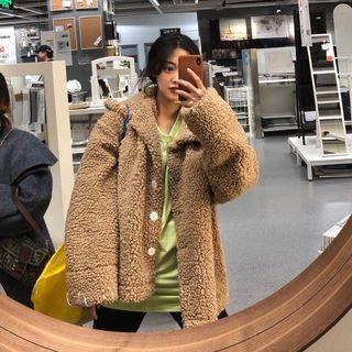 Fleece Button Coat As Shown In Figure - One Size