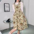 Plain Blouse / Floral Midi Overall Dress