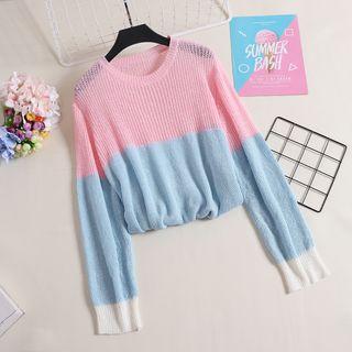 Color Block Knit Pullover As Shown In Figure - One Size