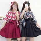 Printed 3/4-sleeve Top / A-line Skirt / Set: Printed 3/4-sleeve Top + A-line Skirt