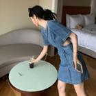 Short-sleeve Cutout Denim Mini Dress