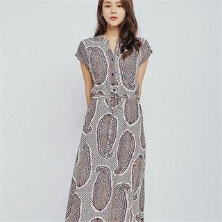 Drawcord Paisley Long Shirtdress
