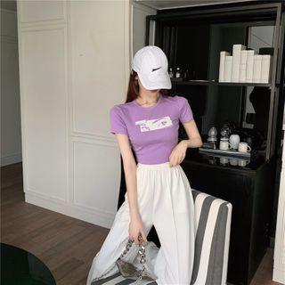 Printed Eyes Short-sleeve Top / Wide Leg Pants