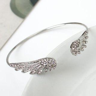 Alloy Rhinestone Wings Open Bangle Silver - One Size