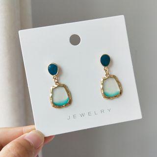 Ombre Geometric Drop Earring 1 Pair - 925 Silver Stud - Gold - One Size