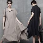 Half-placket Asymmetric-hem Linen Blend Dress