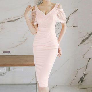 Cutout-shouler Lace Sheath Dress