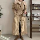 Belted Faux-fur Maxi Trench Coat