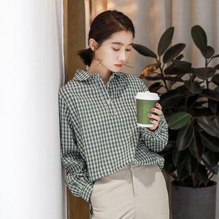Plaid Blouse Plaid - Green - One Size