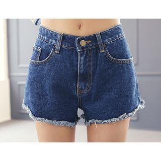Fray-hem Relaxed Denim Shorts