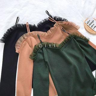 Mesh Slim-fit Long-sleeve Knit Top