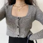 Cropped Square-neck Wool Cardigan Dark Gray - One Size