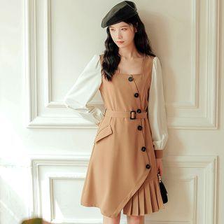 Long-sleeve Button-up Pleated Dress