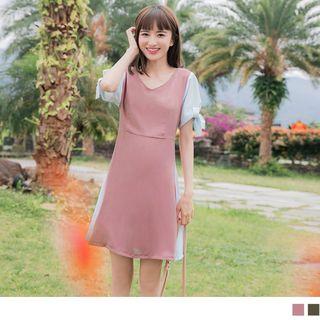 Bow-cuff Panel A-line Dress