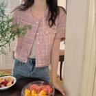Short-sleeve Plaid Jacket Light Purple - One Size