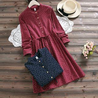 Patterned Fleece-lining Drawstring Shirtdress