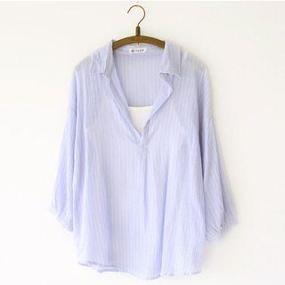 Set: Pinstriped V-neck Blouse + Camisole