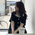 Short-sleeve Contrast Trim Shirtdress Black - One Size