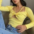 Long Sleeve Sweetheart Neckline Cut-out Crop Top