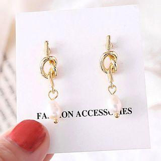 Knot Faux Pearl Drop Earring 1 Pair - E690 - S925 Silver - Earrings -