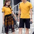 Couple Matching Short-sleeve T-shirt / Shorts / Set: Short-sleeve Long T-shirt + Lace Midi Skirt