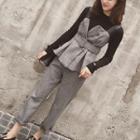 Set: Plaid Sleeveless Top With Belt + Straight Cut Pants