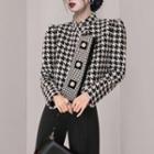 Houndstooth Diagonal Button Cropped Jacket