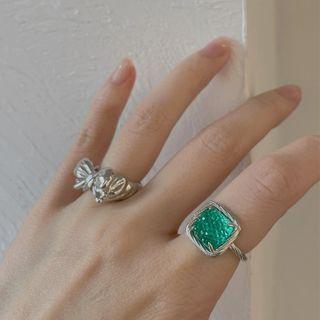Square Alloy Ring Green - One Size