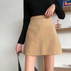 High-waist Plain Corduroy A-line Skirt
