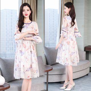 Bell-sleeve Floral A-line Dress