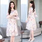 Bell-sleeve Floral A-line Dress