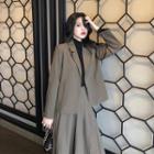 Plain Single-breasted Blazer / Midi A-line Skirt